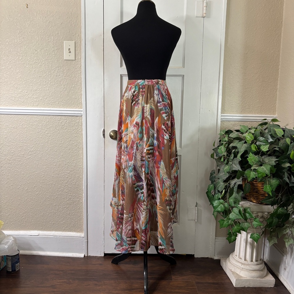 Tasha Polizzi Western Feather Print Long Midi Flowy Design Skirt - Picture 14 of 15
